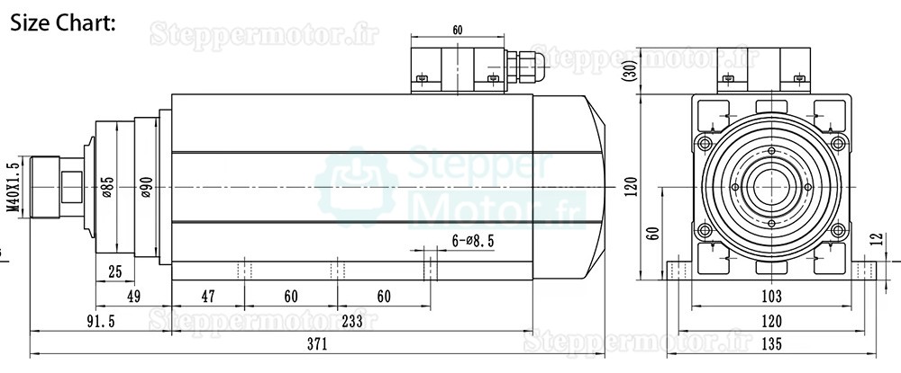 Moteur de broche CNC &agrave; refroidissement par air GDZ120x103-6 220 V/380 V 6 kW 18&nbsp;000 tr/min Pince ER32 400 Hz